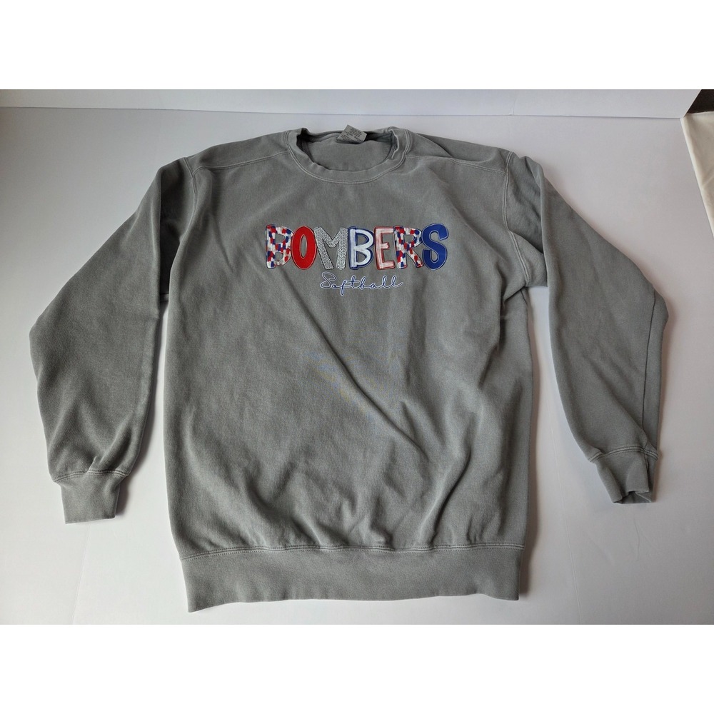 Comfort Colors Bombers Sweatshirt Womens Large Gray Softball Soft Sweater Loose